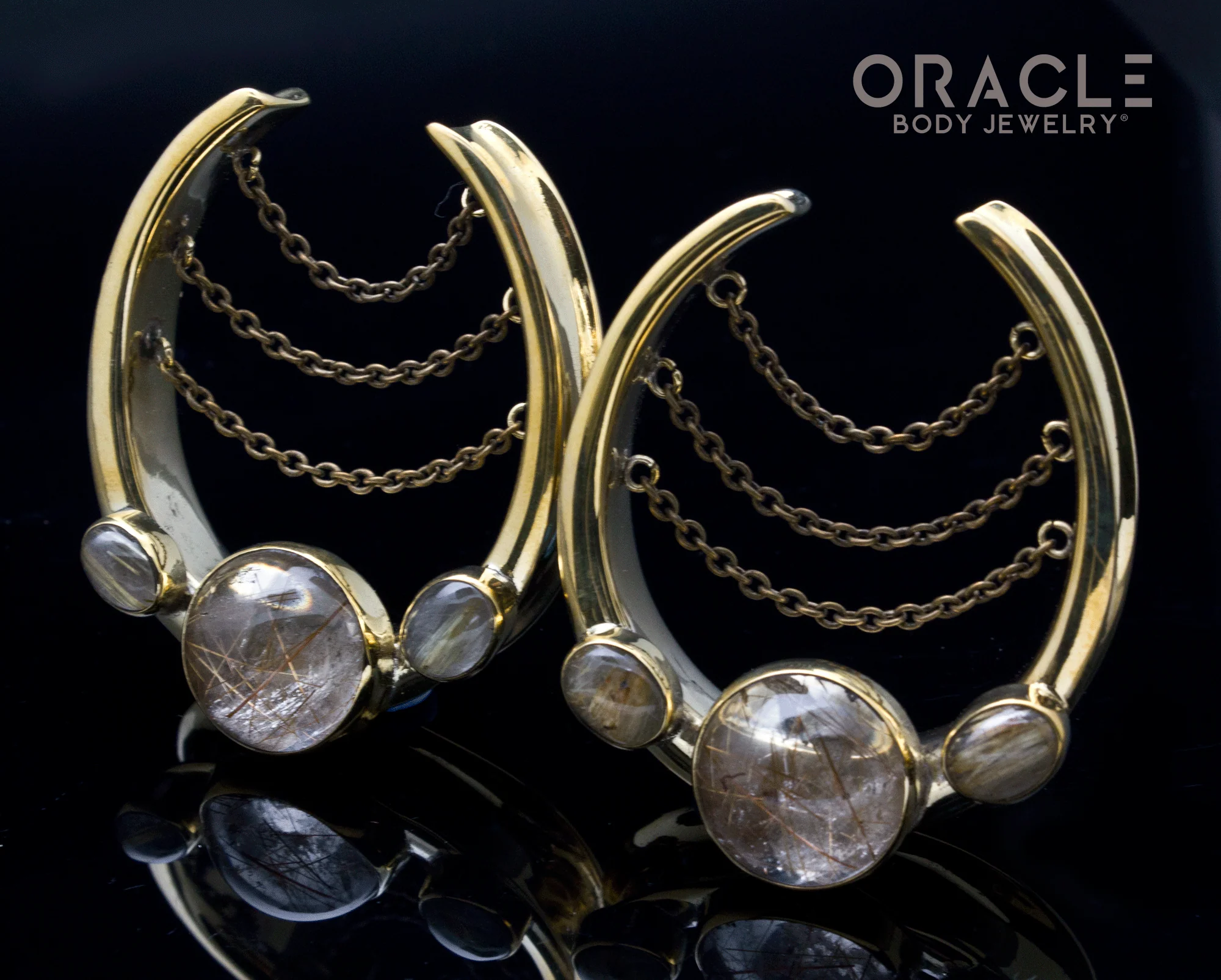 1-3/4" (44mm) Brass Saddles with Chains and Rutilated Quartz - Image 2