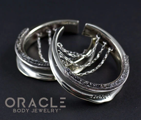 1-3/4" (44mm) White Brass and Silver Saddles with Chains and Channel Set Raw Diamonds - Image 3