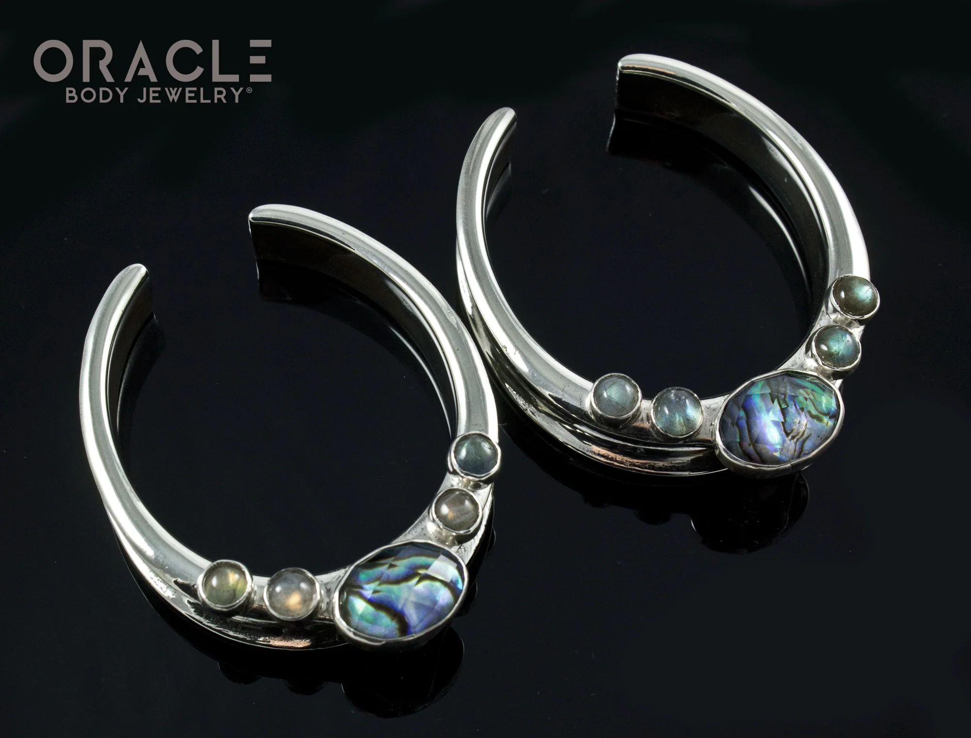 1-3/4" (44mm) White Brass Saddles with Labradorite and Faceted Abalone - Image 2