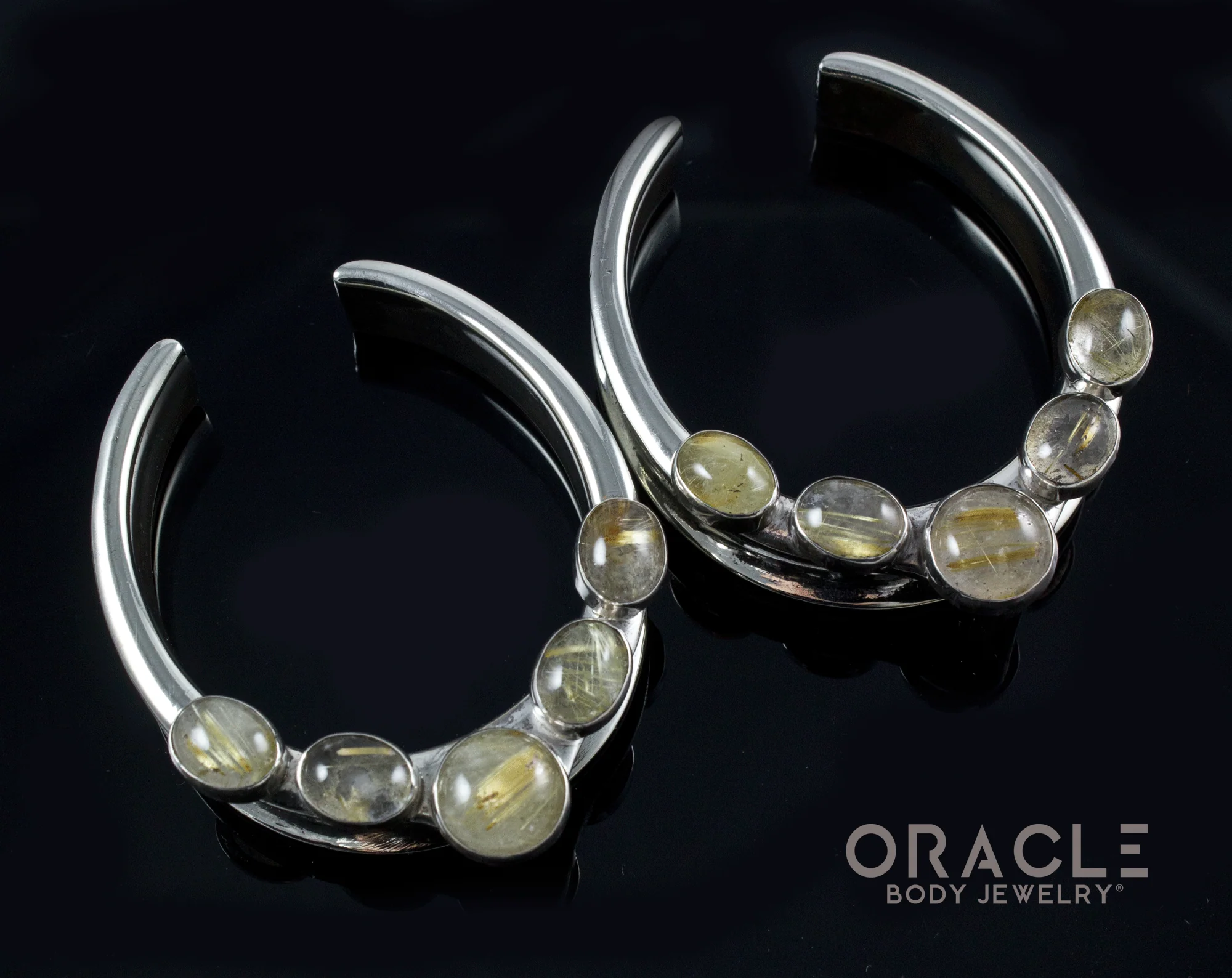 1-3/4" (44mm) White Brass Saddles with Rutilated Quartz - Image 2