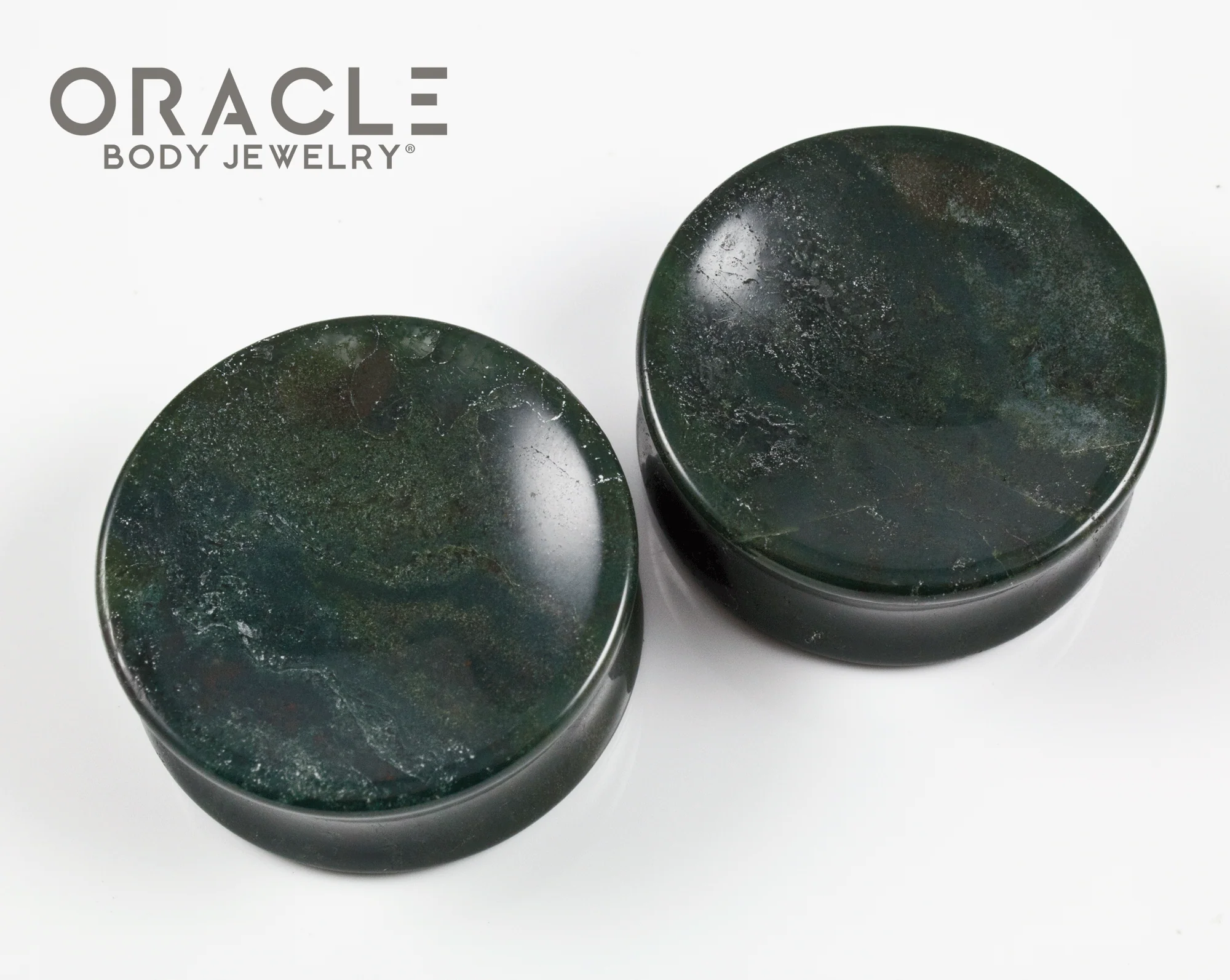 1-3/8" Moss Agate Concave Plugs - Image 2