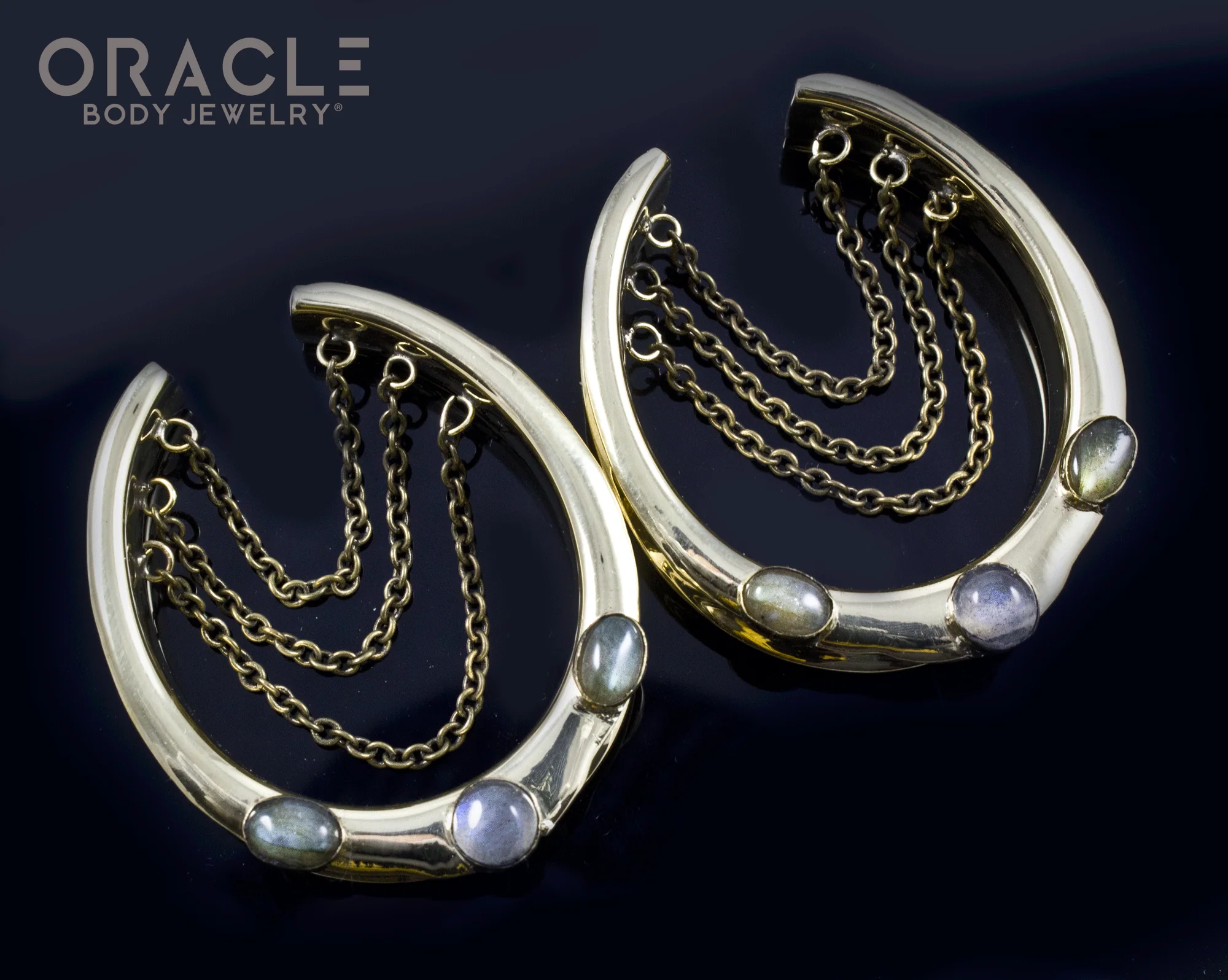 1-5/8" (41mm) Brass Saddles with Chains and Labradorite - Image 2