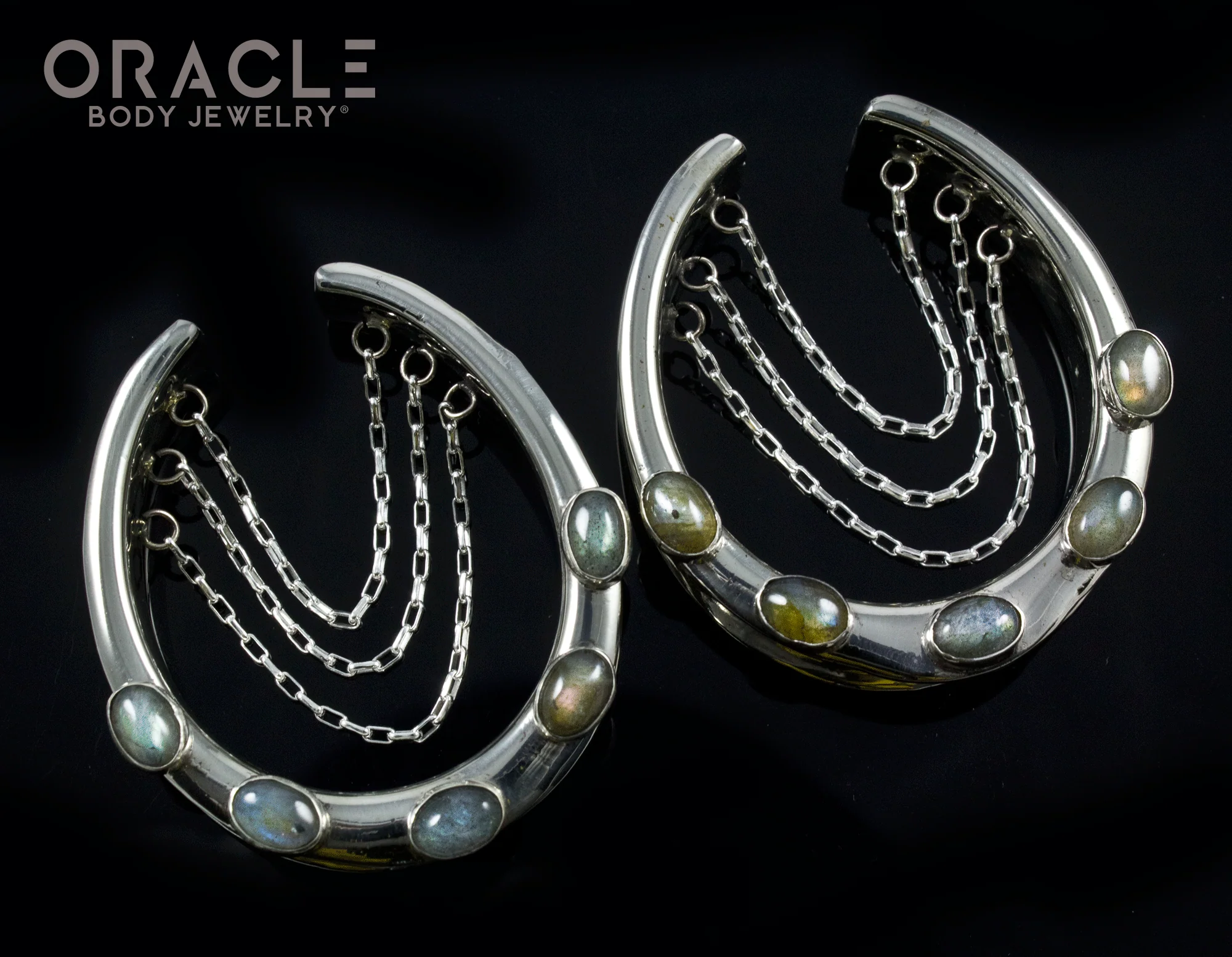 1-5/8" (41mm) White Brass Saddles with Chains and Labradorite - Image 2