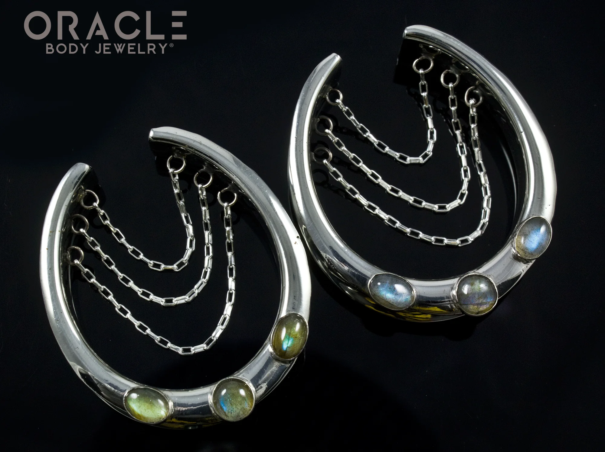 1-5/8" (41mm) White Brass Saddles with Chains and Labradorite - Image 2