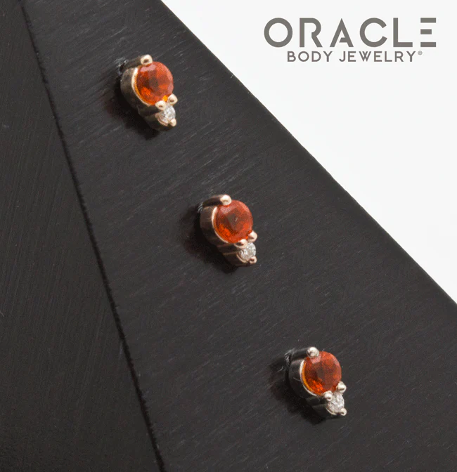 14k Faceted Fire Opal with Diamond Threadless End - Image 2