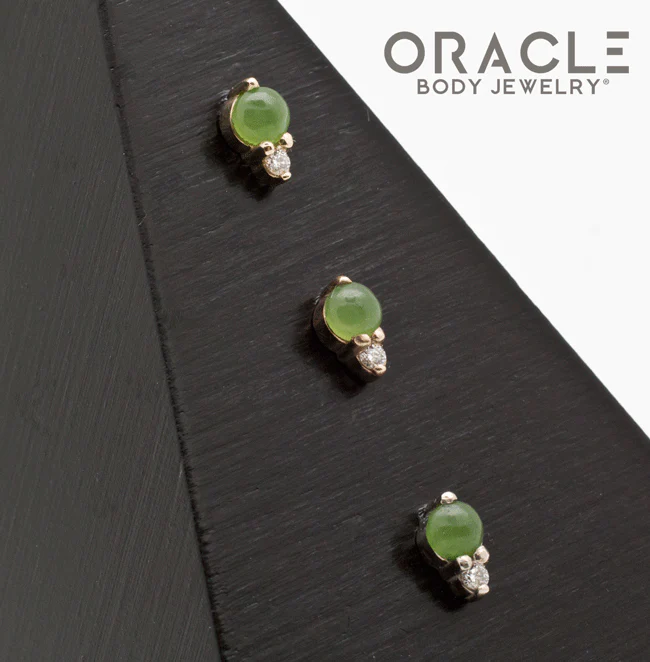 14k Gold Jade and Diamond Threadless End - Image 2
