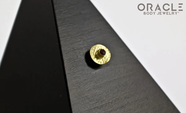 14k Hammered Disk with Ruby Threadless Gold End - Image 3