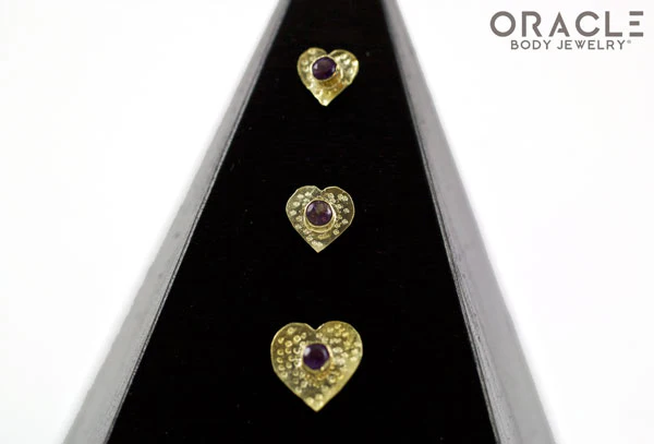 14k Hammered Heart with Amethyst Threadless Gold End - Image 2