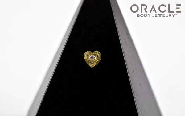 14k Hammered Heart with Diamond Threadless Gold End - Image 2