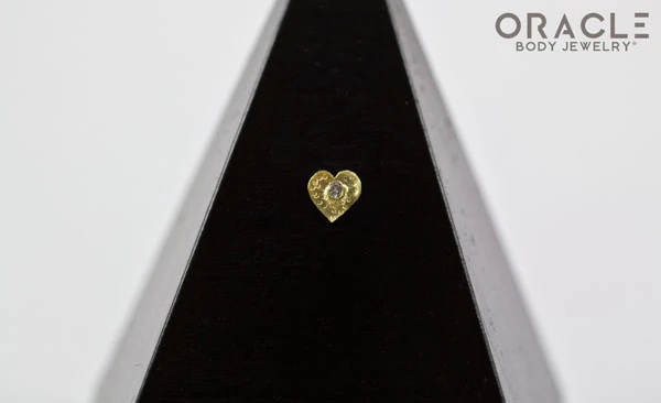 14k Hammered Heart with Diamond Threadless Gold End - Image 2