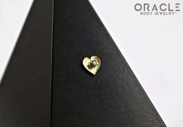 14k Hammered Heart with Diamond Threadless Gold End - Image 3