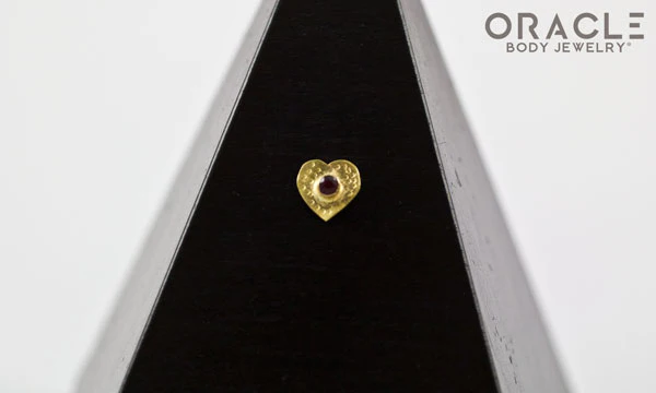 14k Hammered Heart with Ruby Threadless Gold End - Image 2