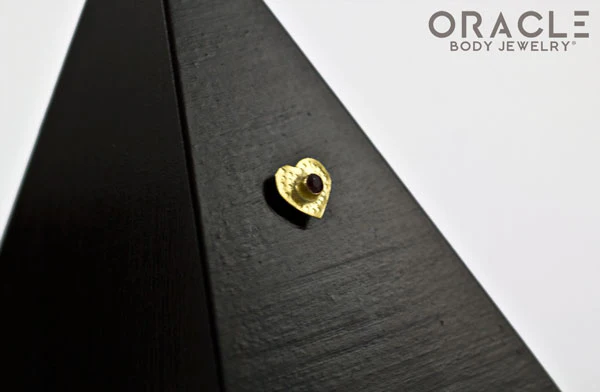14k Hammered Heart with Ruby Threadless Gold End - Image 3