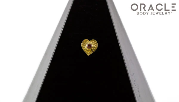 14k Hammered Heart with Sapphire Threadless Gold End - Image 2