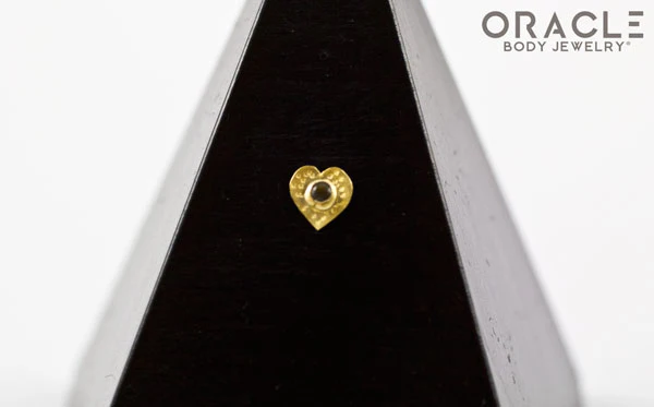 14k Hammered Heart with Smoky Quartz Threadless Gold End - Image 2