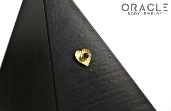 14k Hammered Heart with Smoky Quartz Threadless Gold End - Image 3