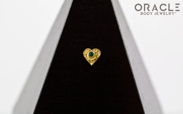 14k Hammered Heart with Tsavorite Threadless Gold End - Image 2