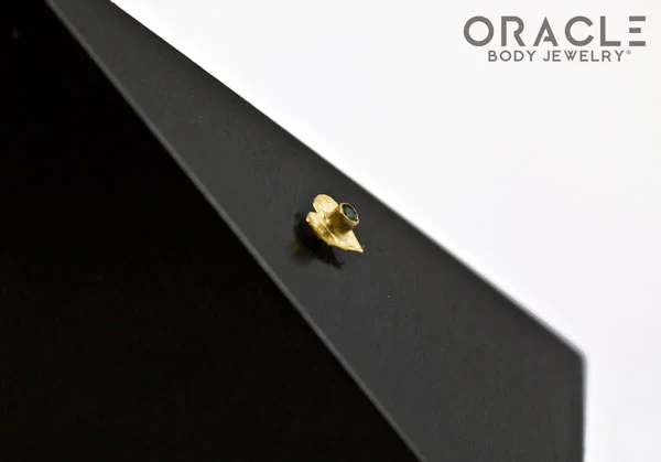 14k Hammered Heart with Tsavorite Threadless Gold End - Image 4