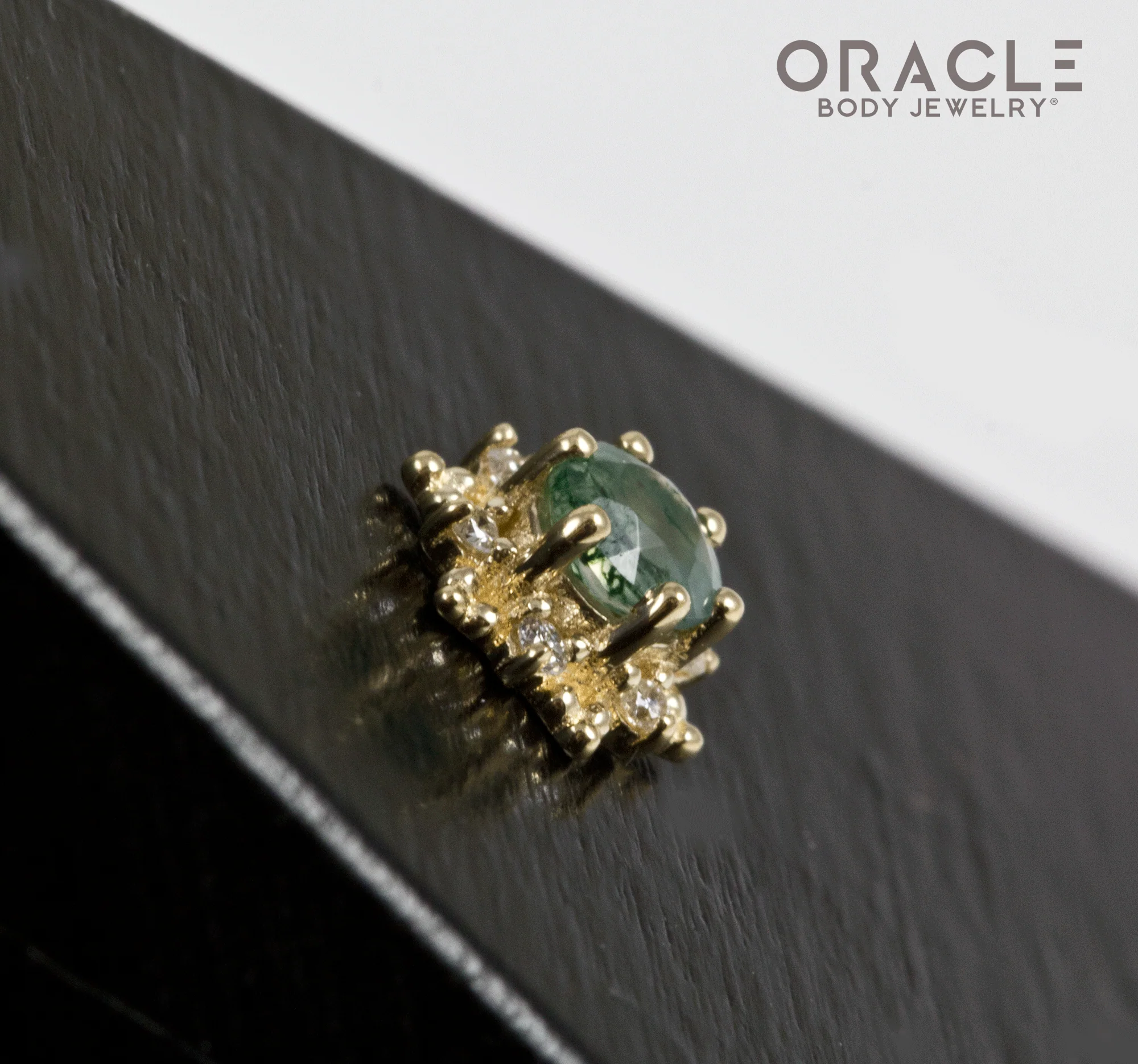 14k North Star Moss Agate and Diamonds Threadless End - Image 3