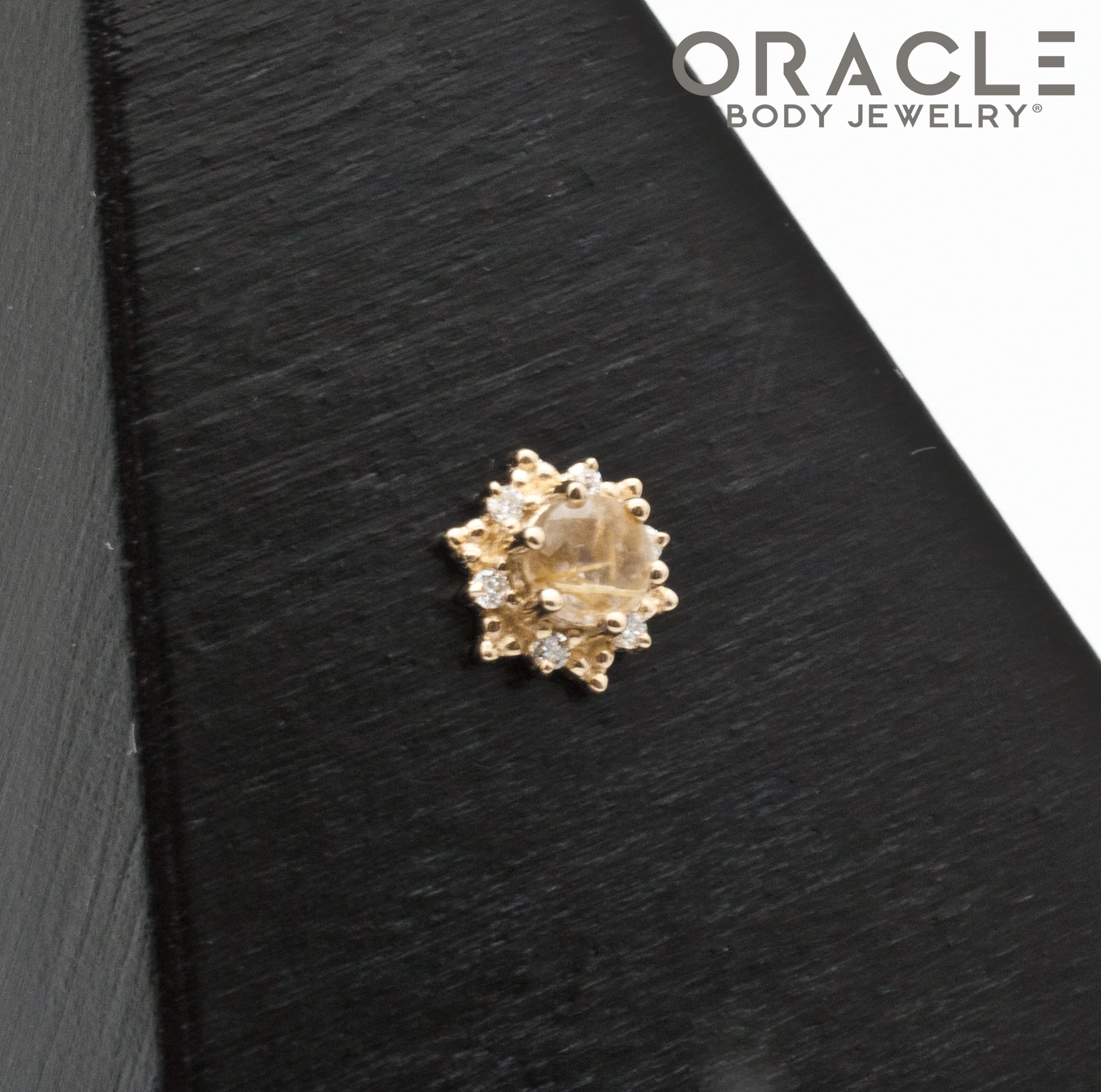 14k North Star Rutilated Quartz and Diamonds Threadless End - Image 2
