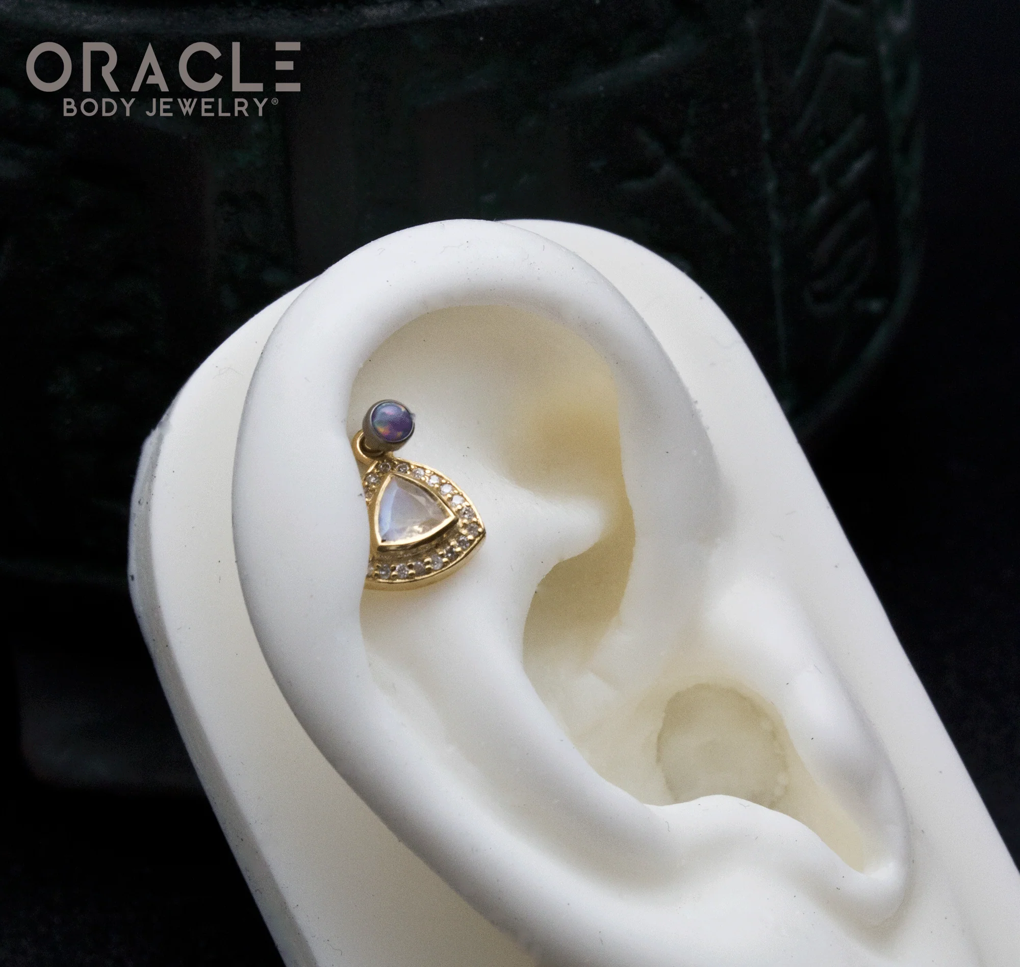 14k Yellow Gold Moonstone with Diamonds Charm - Image 3