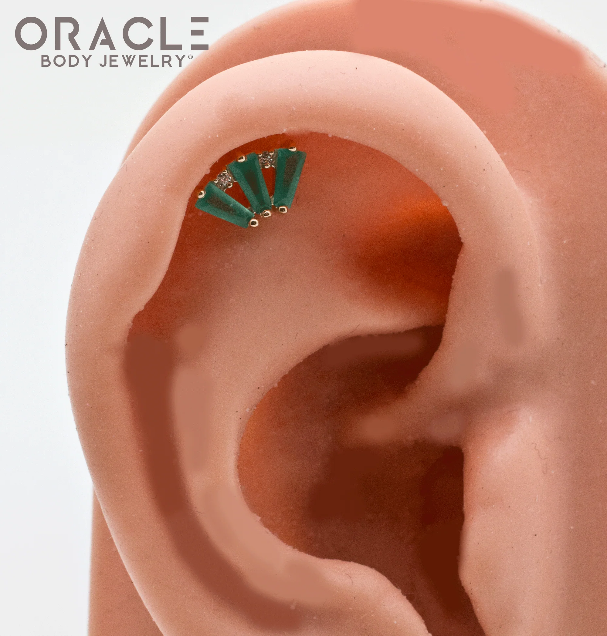14k Yellow Gold Triple Crown Chrysoprase and Diamonds Threadless End - Image 4