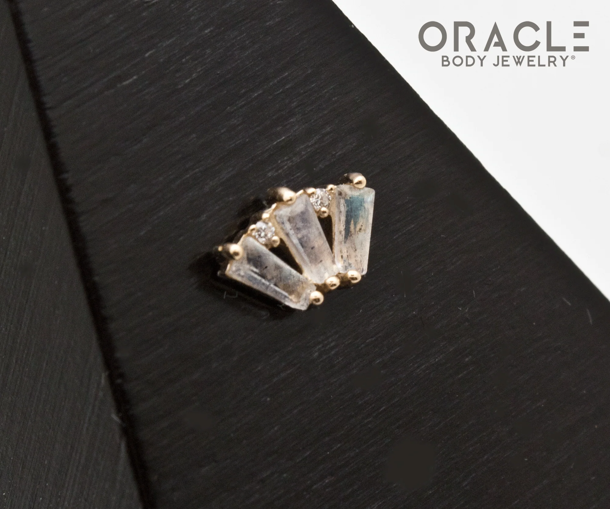 14k Yellow Gold Triple Crown Labradorite and CZ Threadless End - Image 2