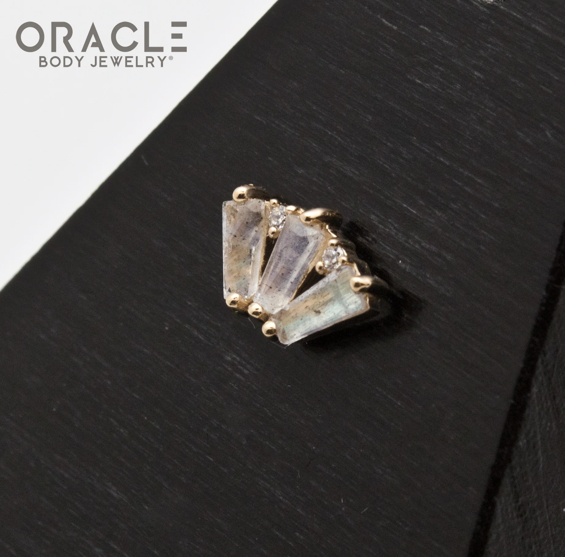 14k Yellow Gold Triple Crown Labradorite and CZ Threadless End - Image 3