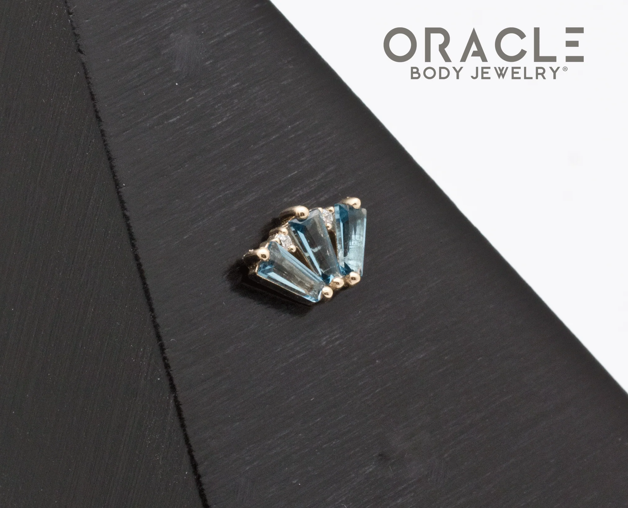 14k Yellow Gold Triple Crown London Blue Topaz and Diamonds Threadless End - Image 2
