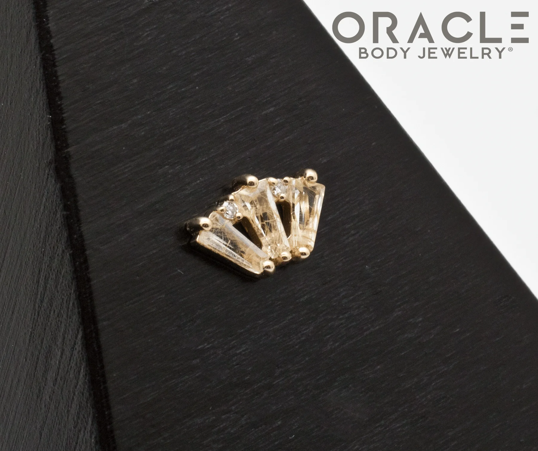 14k Yellow Gold Triple Crown Rutilated Quartz and Diamonds Threadless End - Image 2