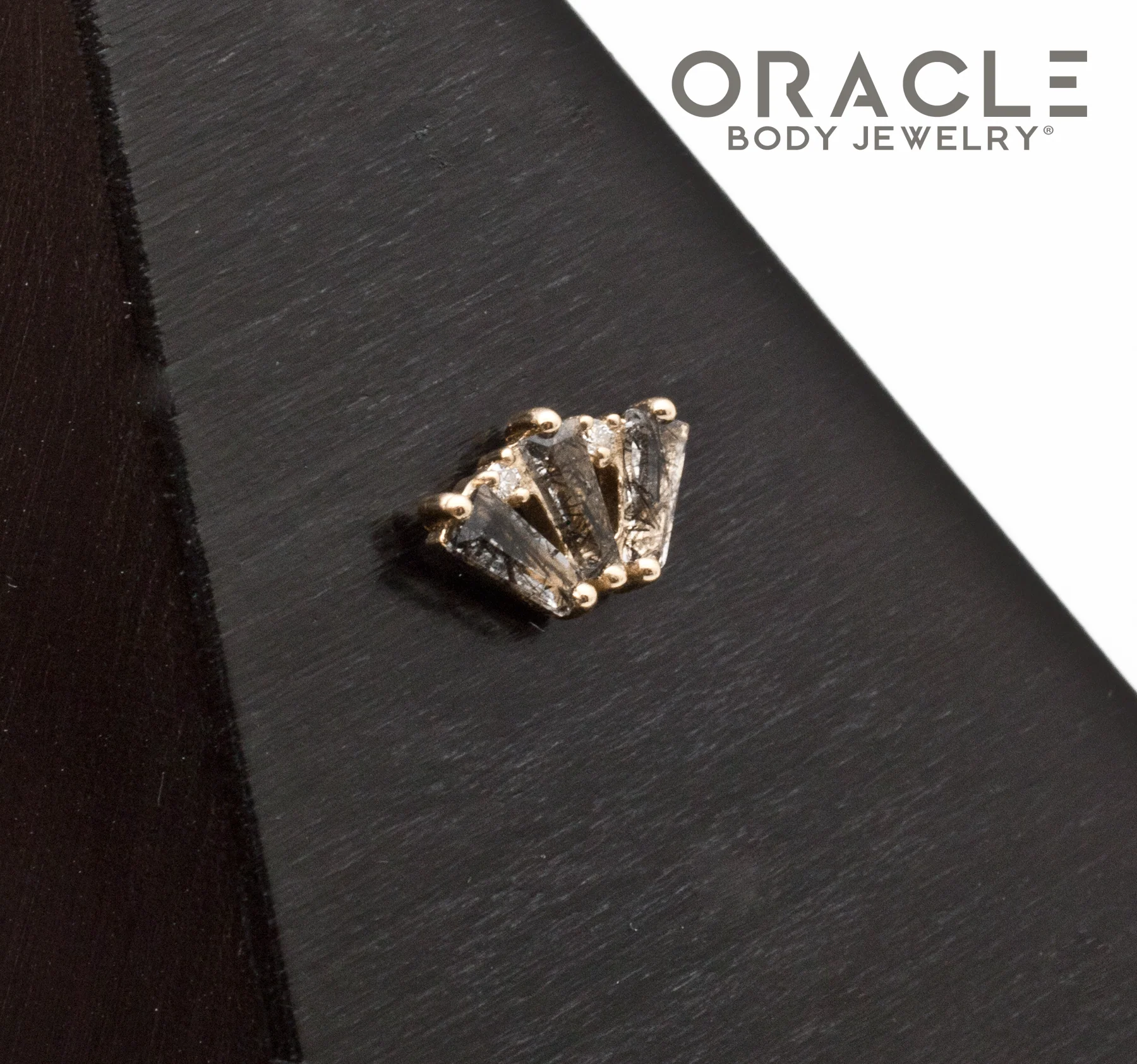 14k Yellow Gold Triple Crown Tourmalated Quartz and Diamonds Threadless End - Image 2