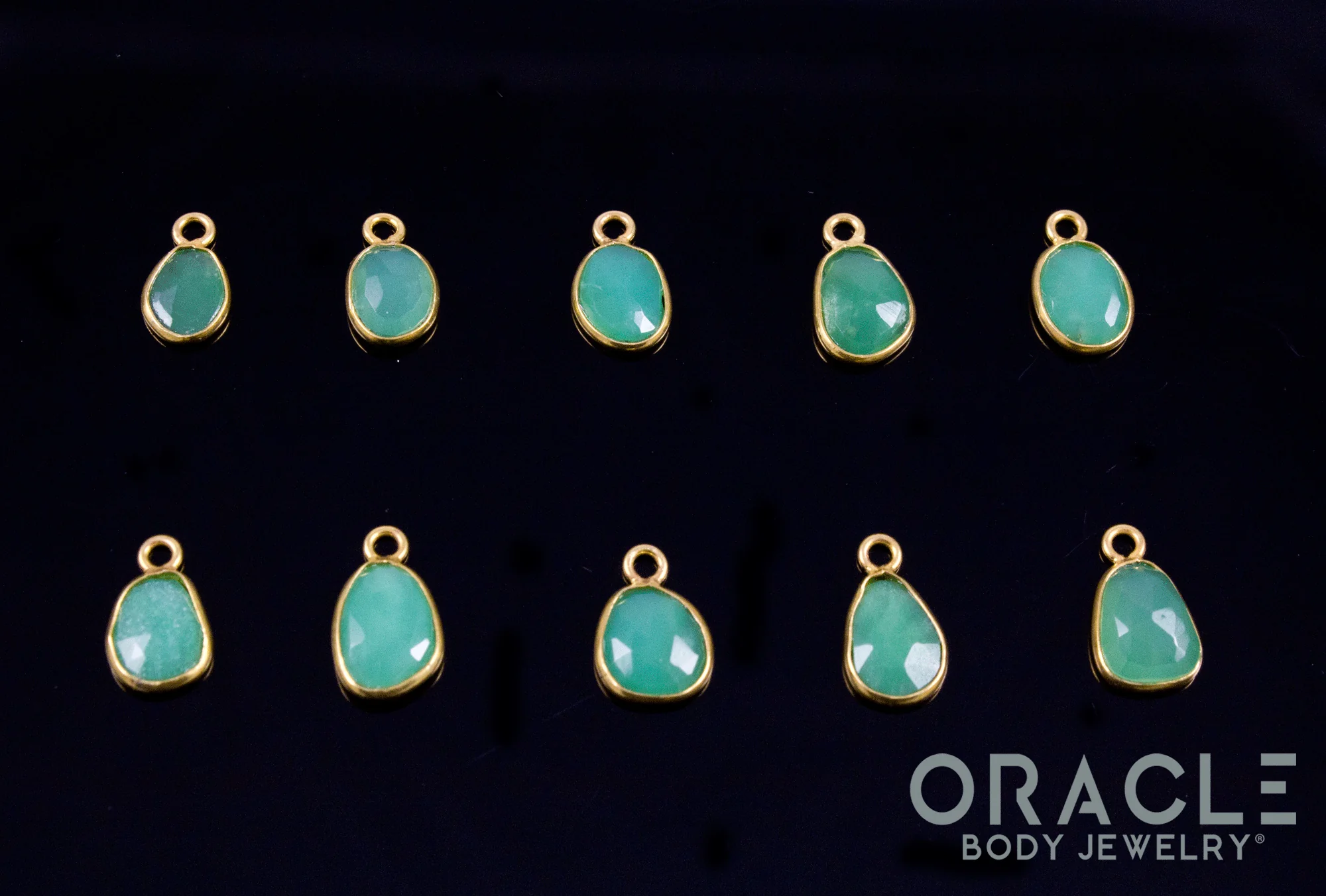 18k Yellow Gold Rose Cut Chrysoprase Charms - Image 2
