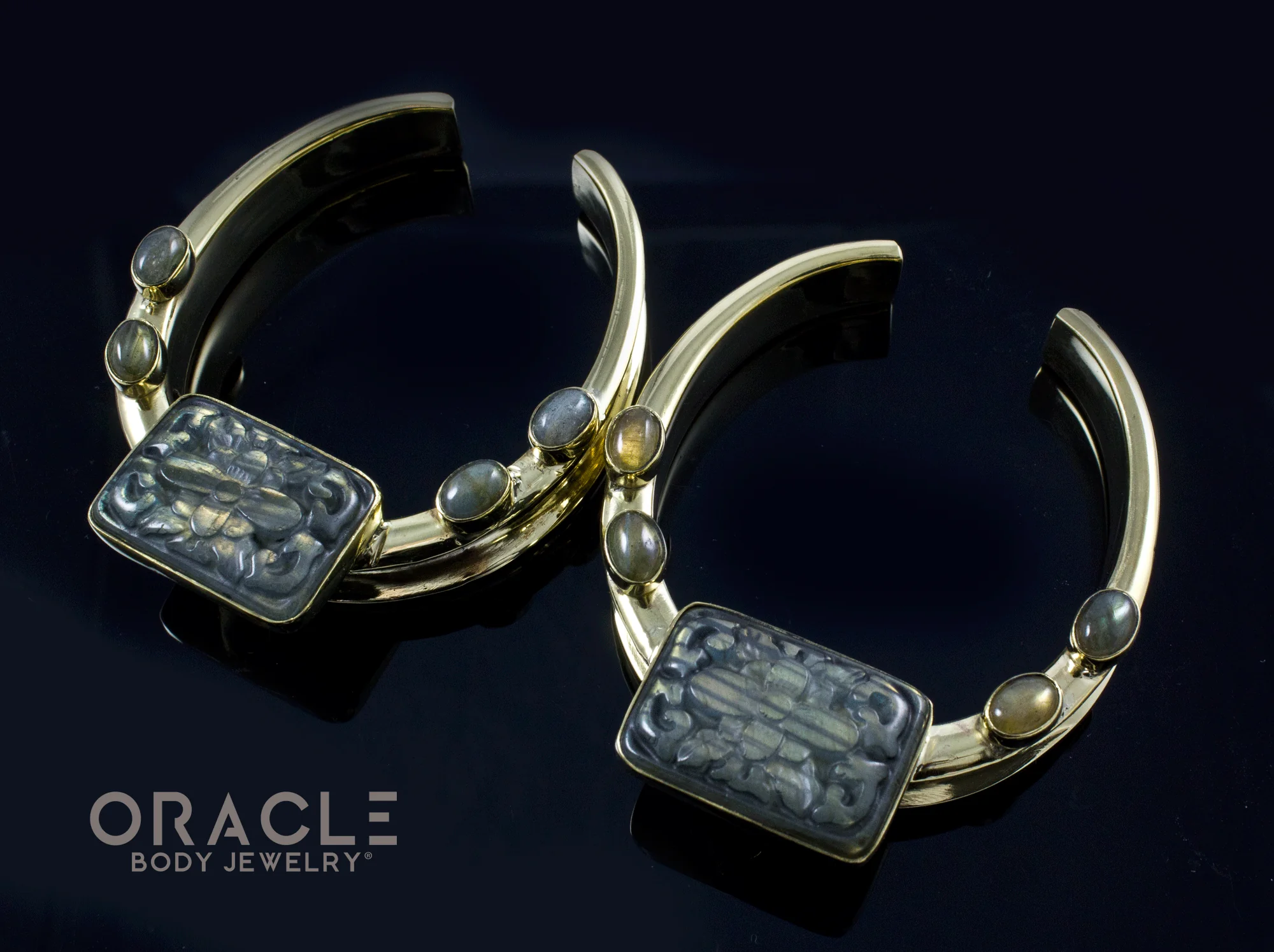 2" (51mm) Brass Saddles with Carved Labradorite - Image 2