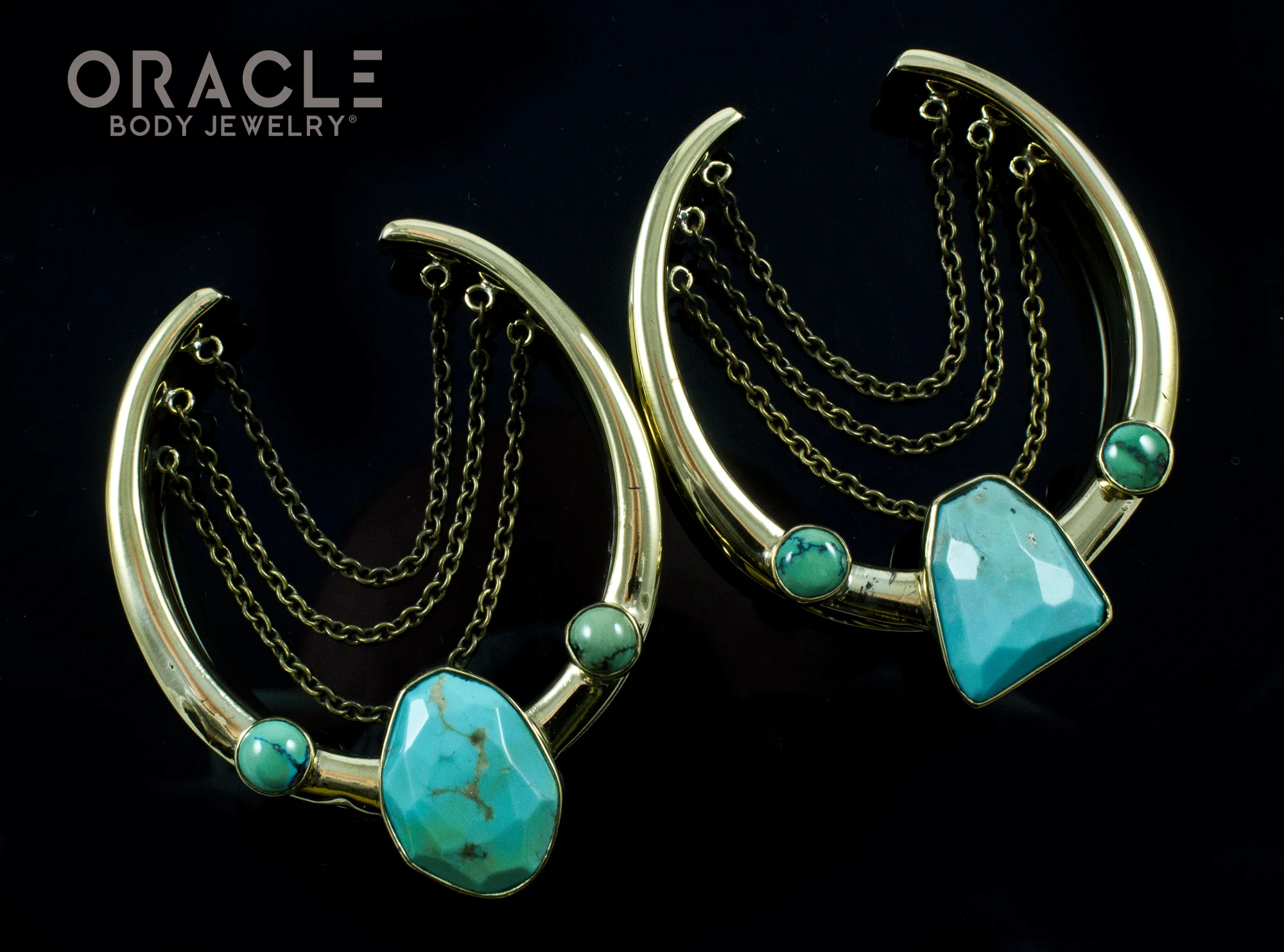 2" (51mm) Brass Saddles with Chains and Natural Turquoise - Image 2