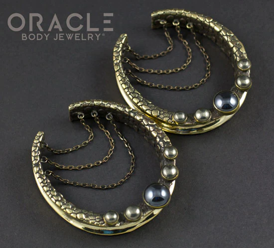 2" (51mm) Brass Saddles with Chains, Hematite and Pyrite - Image 2