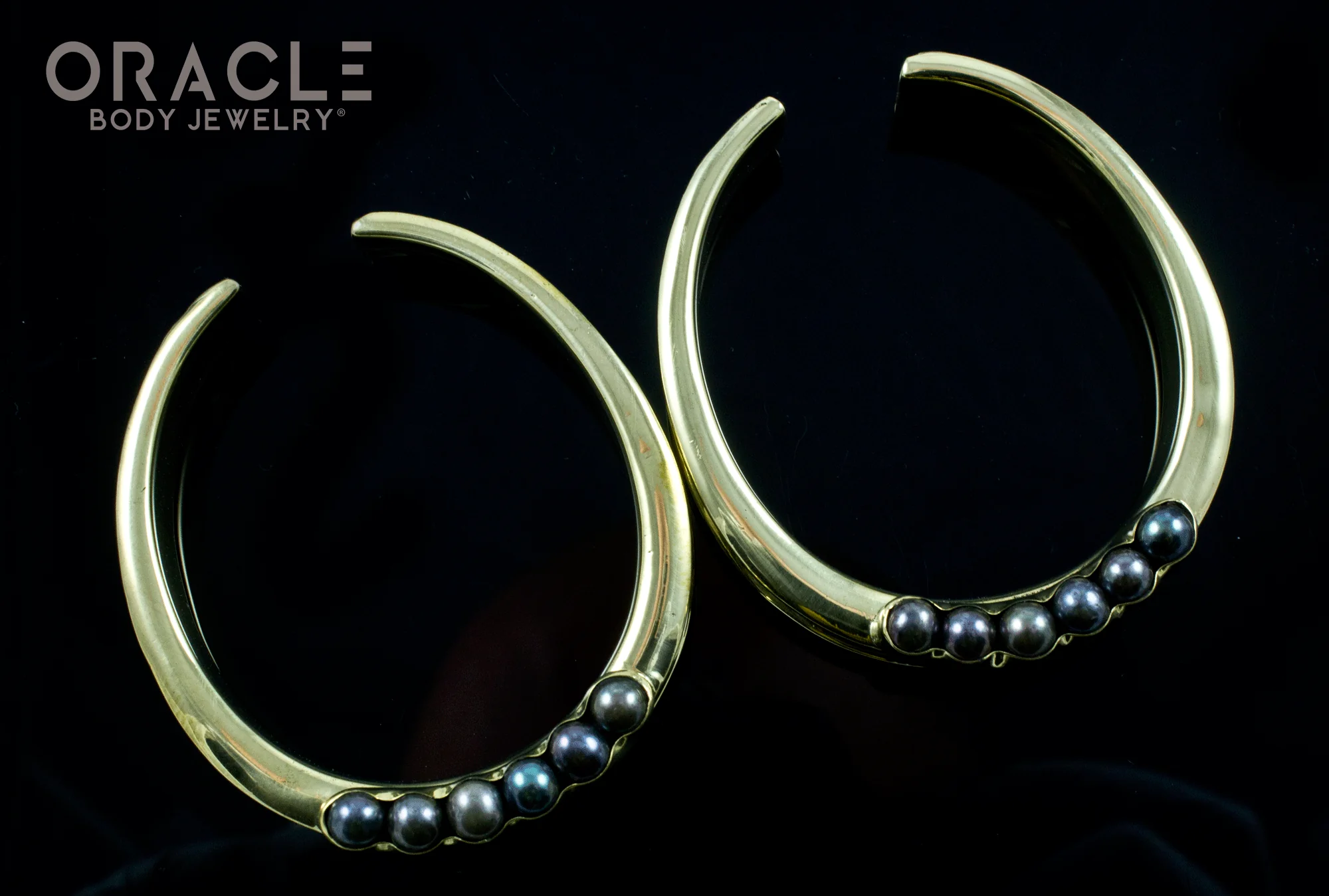 2" (51mm) Brass Saddles with Channel Set Black Pearls - Image 2