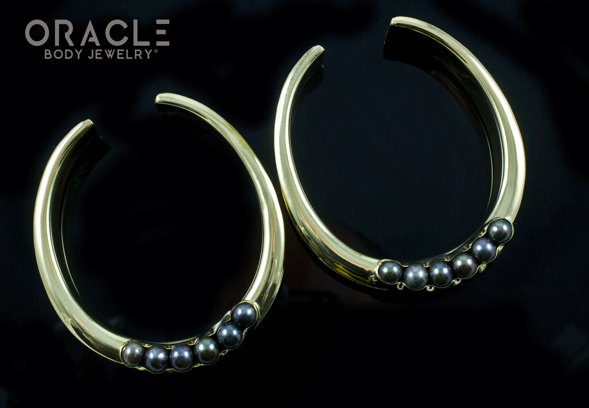 2" (51mm) Brass Saddles with Channel Set Black Pearls - Image 2