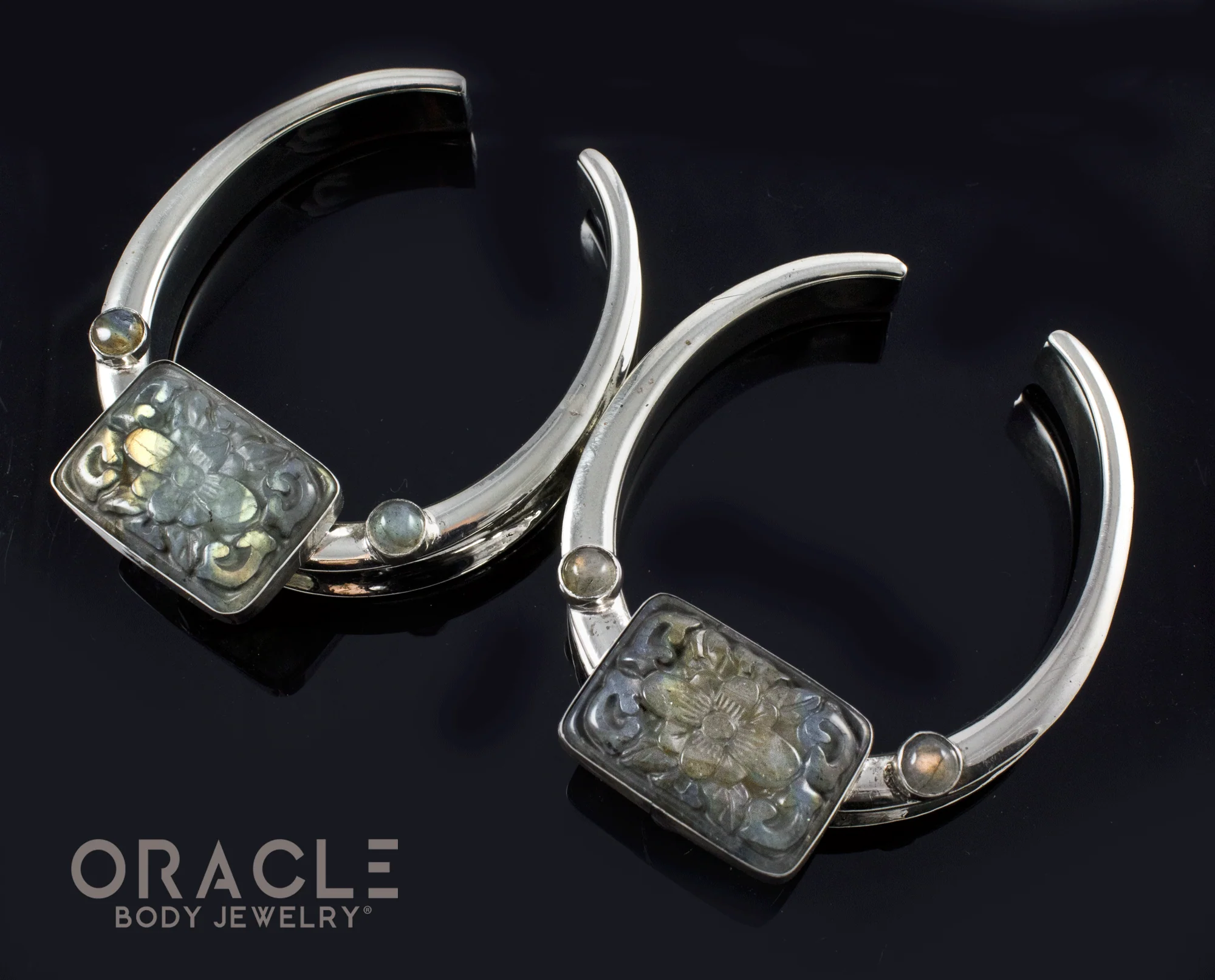 2" (51mm) White Brass Saddles with Carved Labradorite and Accents - Image 2