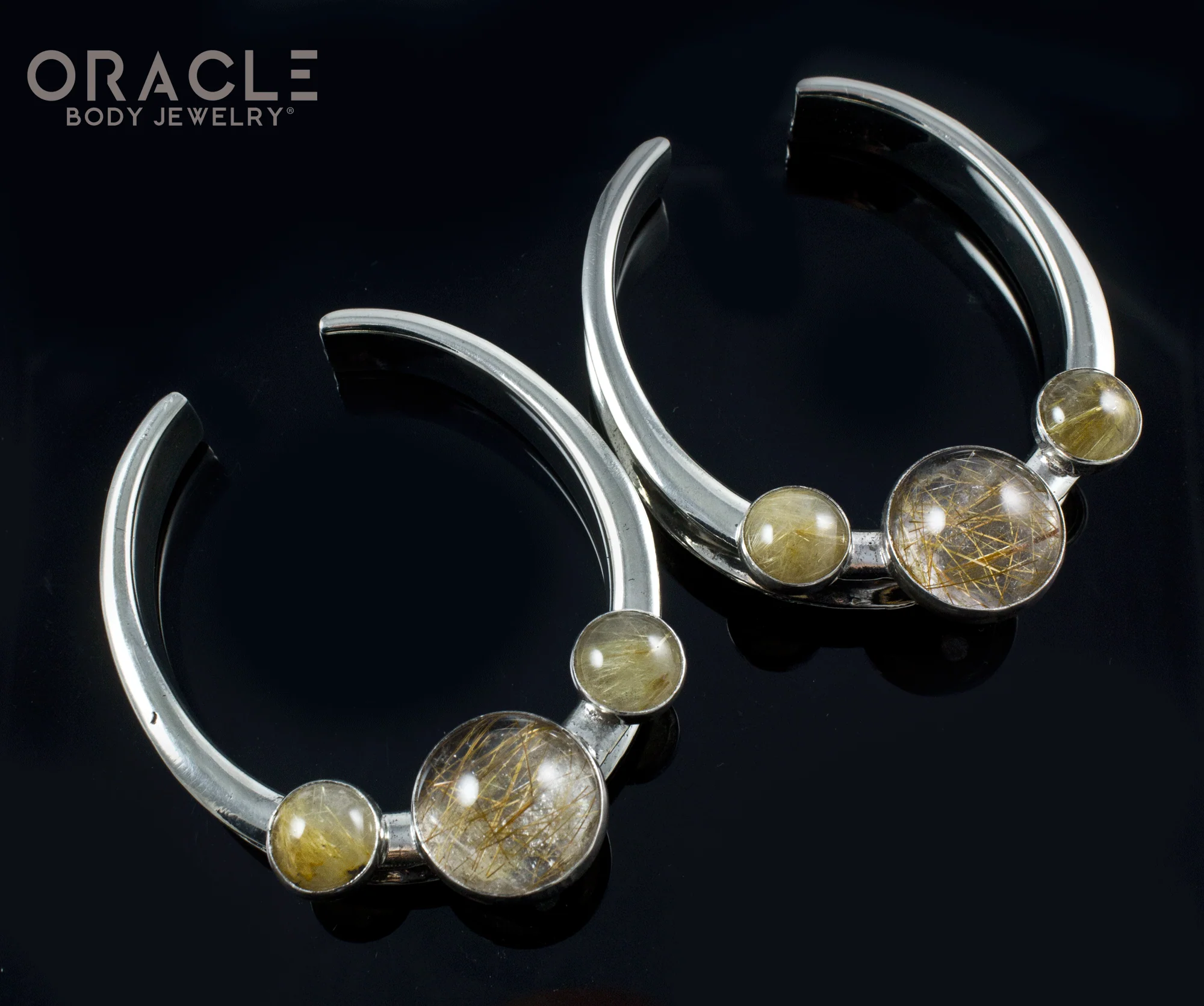 2" (51mm) White Brass Saddles with Rutilated Quartz - Image 2
