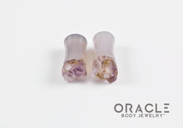 2g (6.5mm) Double Flare Druzy Rough Amethyst Plugs - Image 3
