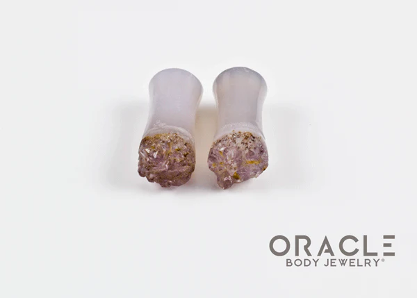 2g (6.5mm) Double Flare Druzy Rough Amethyst Plugs - Image 3