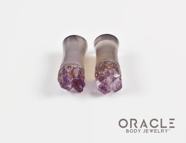 2g (6.5mm) Double Flare Druzy Rough Amethyst Plugs - Image 3