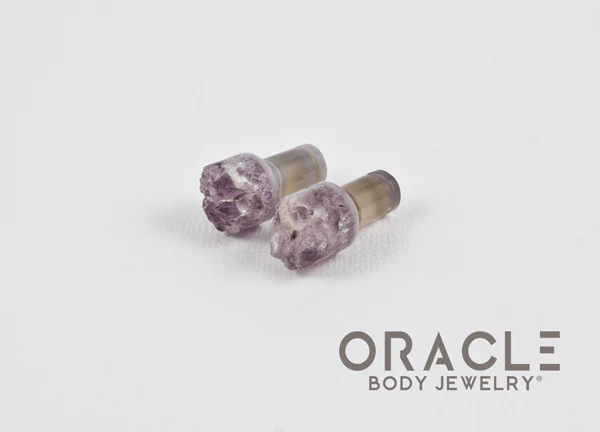 2g (6.5mm) Druzy Rough Amethyst Single Flare Plugs - Image 2