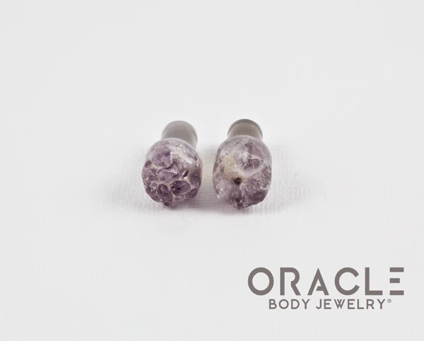 2g (6.5mm) Druzy Rough Amethyst Single Flare Plugs - Image 3