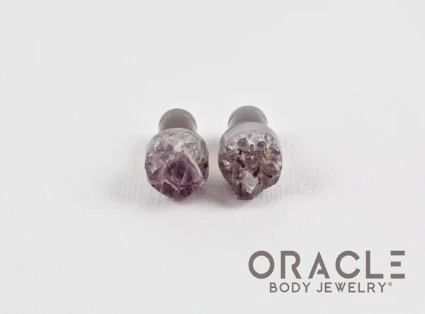 2g (6.5mm) Druzy Rough Amethyst Single Flare Plugs - Image 3