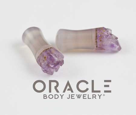 2g Druzy Rough Amethyst Double Flare Plugs - Image 2