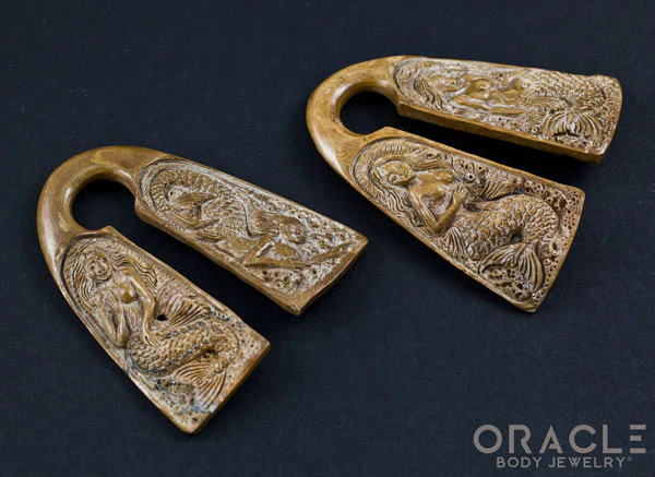 3/4" (19mm) Carved Fossilized Mammoth Ivory Mermaid Weights - Image 2