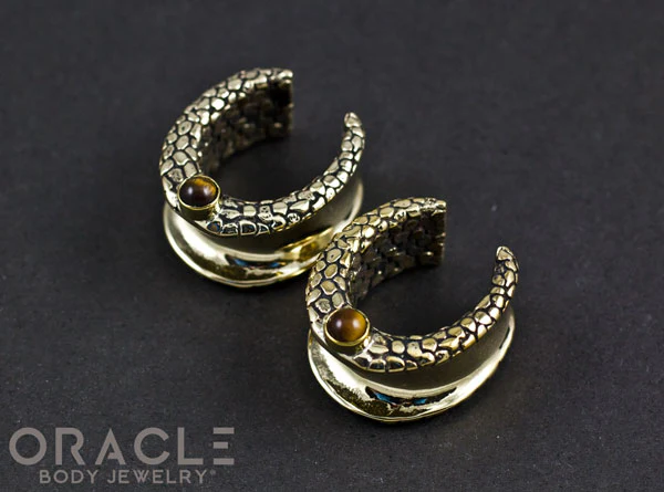 3/4" (19mm) Brass Saddles with Nugget Texture and Yellow Tiger Eye - Image 2