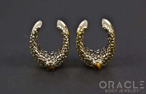 3/4" (19mm) Brass Saddles with Nugget Texture and Yellow Tiger Eye - Image 3