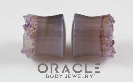 3/4" (19mm) Druzy Rough Amethyst Double Flare Plugs - Image 3